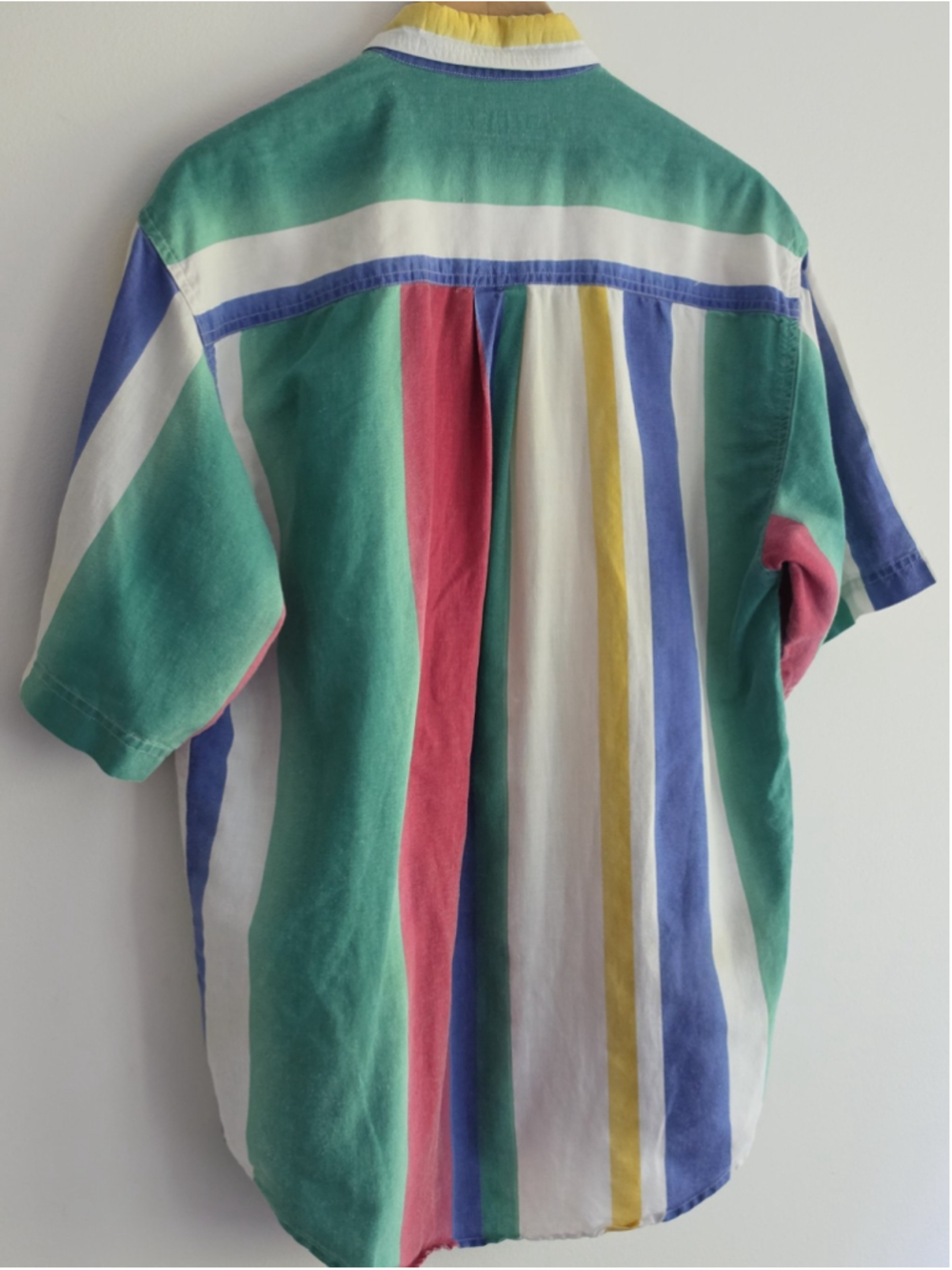 Vintage 90s Bugle Boy Multi Color Vertical Striped Short Sleeve Shirt Medium - Picture 5 of 9